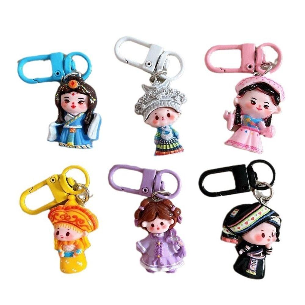 

6 шт. Куклы-подвески в стиле китайского древнего ханьфу для девочек, этнический стиль, мини-брелок для ключей от машины, мультяшный брелок, для девочек 6Pcs
