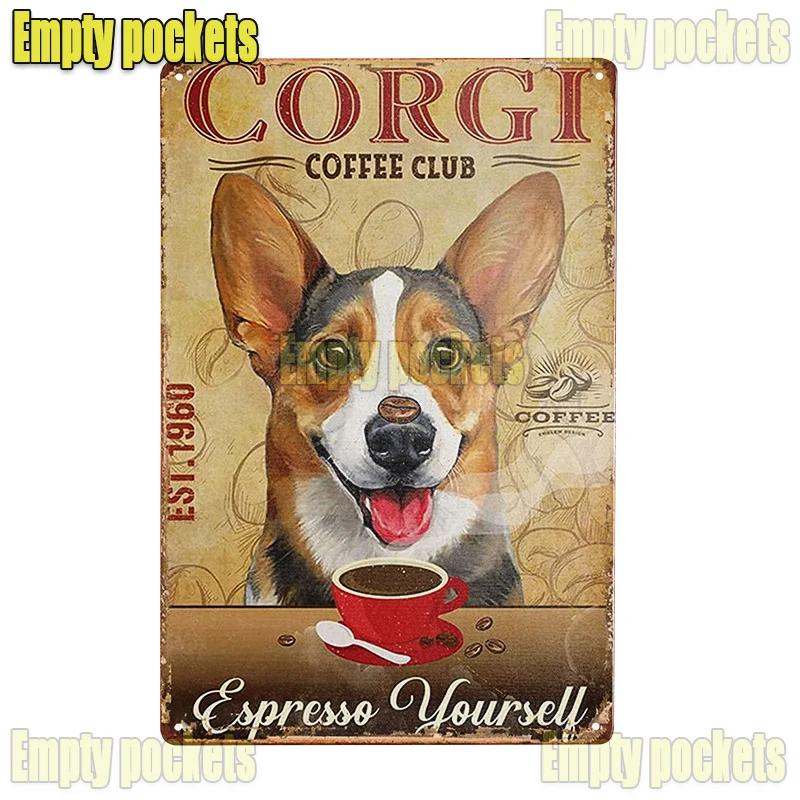 Vintage Pet Dog Corgi Tin Sign Plates for Pet Shop Bedroom Living Room cafe Kitchen metal wall art Decor Gift for Dog Lover