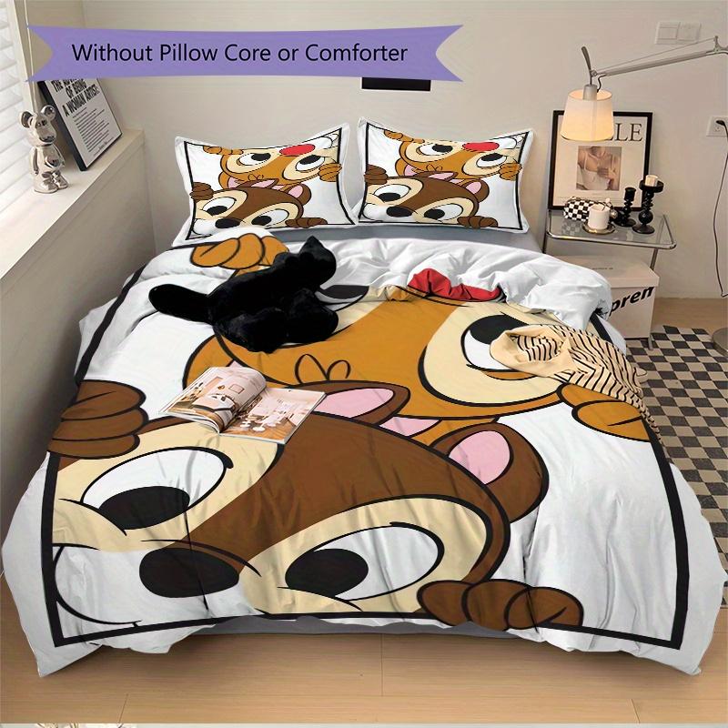 3pcs Chip & Dale Bedding Set 1 Soft Quilt Cover + 2 Pillowcases, Machine Washable Suitable for All SeasonsQ007