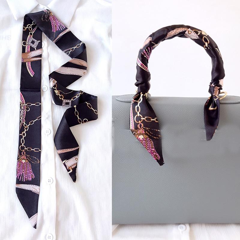 4cm* 95cm Woman Thin Imitation Silk Scarf Long Hair Strip Headband Neckerchief Fashion Bag Handle Ribbon Scarf Female Tie