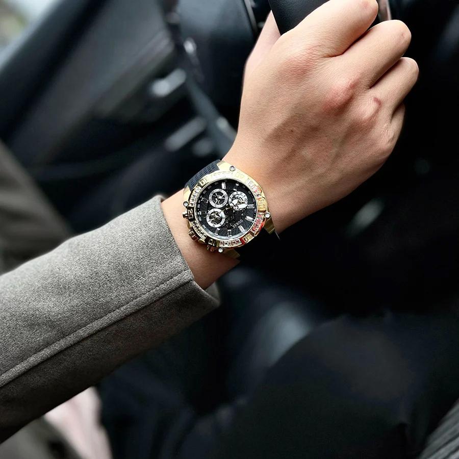 Guess Hodinky Mužské Guess Multifunkčné Quartz Hodinky - Zlatý Nerezový Remienok, Kryštálový Trendy Ciferník, Módne Hodinky pre Mužov
