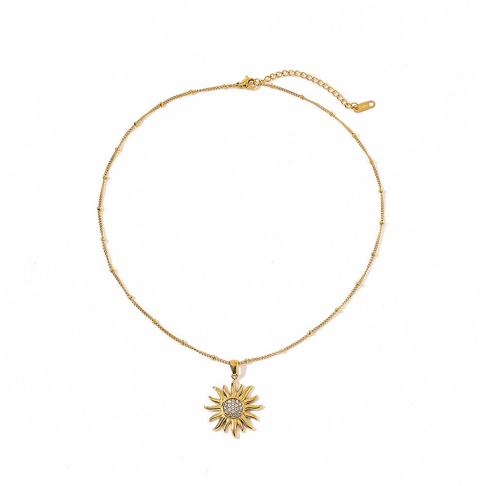 18K Gold-Plated Stainless Steel Women's Necklace with Sun-Shaped Zirconia