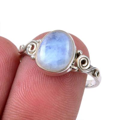 Natural Rainbow Moonstone Gemstone 925 Solid Sterling Silver Ring Size 8 B0e74