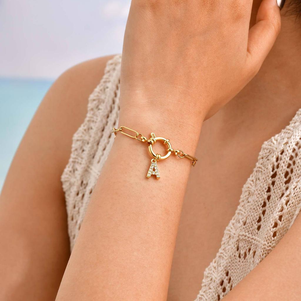 Stainless Steel 18K Gold Fashion Small Square Chain Bubble Buckle Copper Material 26 Letter Bracelet Br-2167