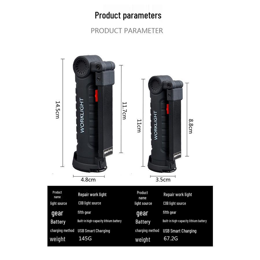 360° Folding Magnetic COB Handheld Work Light with Multi-functional Red Warning Light