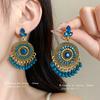 Steel Needle Water Drop Diamond Round Fringed Earrings Ethnic Style Retro Temperament Earrings Light Luxury Temperament New Earrings Women