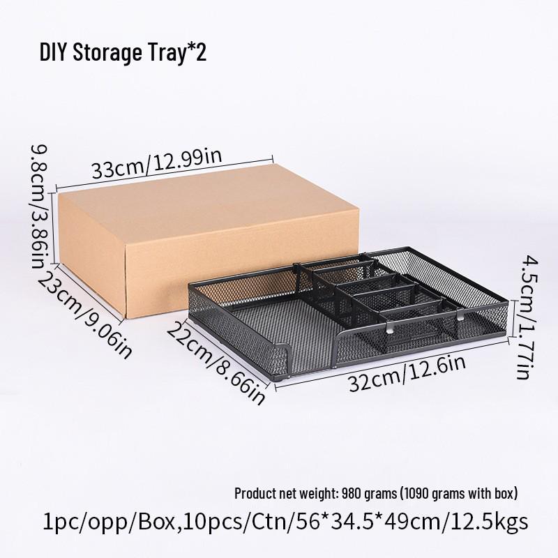 Metal Mesh Multi-Compartment Storage Tray for Office, Cutlery & Stationery - DIY Assembly