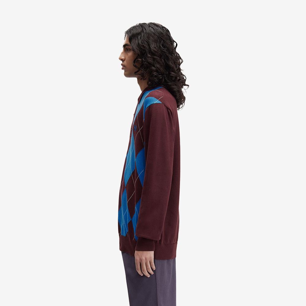 FRED PERRY [Sharp] Argyle Long Sleeve Knit Shirt - Oxblood Afpm253K318-597