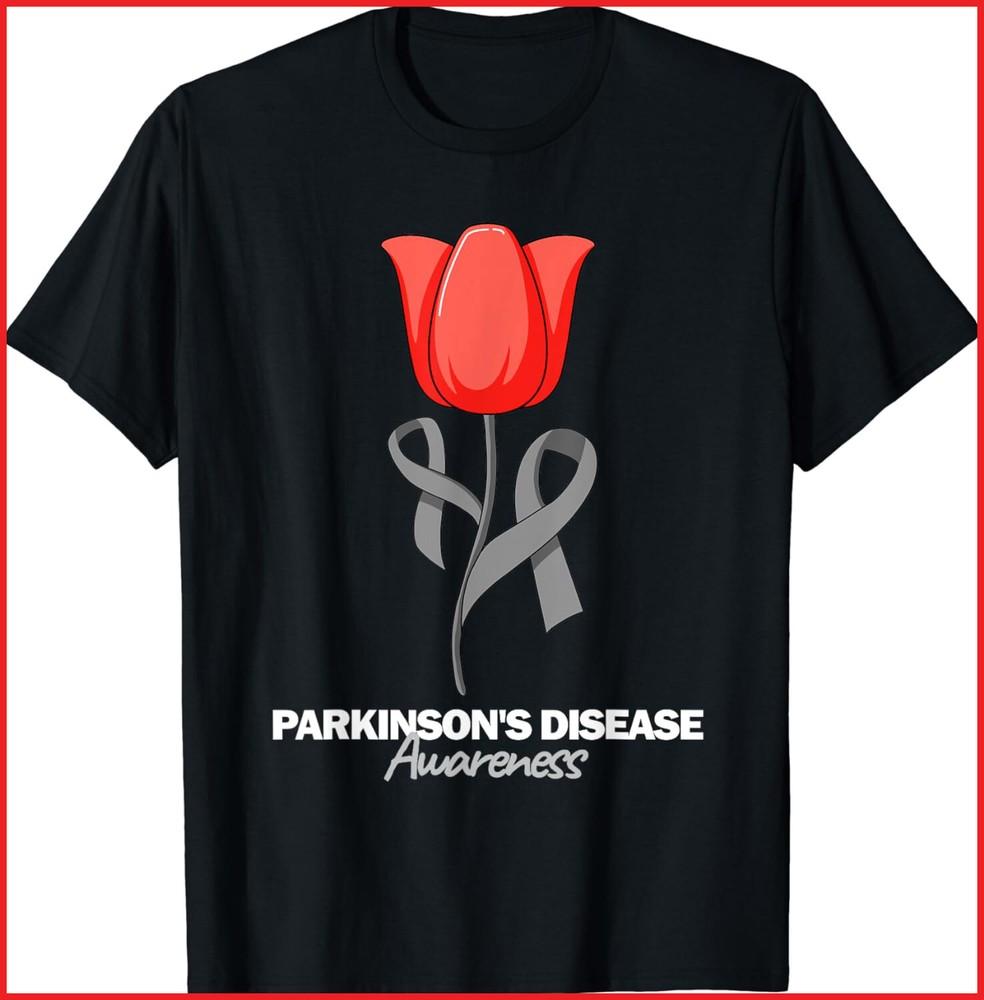 Parkinson s Disease Awareness April Month Red Tulip Black Cotton T-Shirt Unisex T-Shirt M