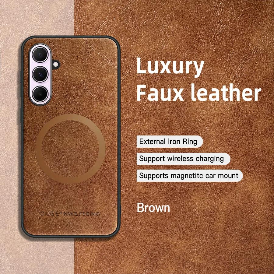 For Samsung Galaxy A56 A55 A54 A53 A52 A52S A51 PU Leather Magnetic Ring Soft Edge Anti-Drop Anti-Fingerprint Phone Case