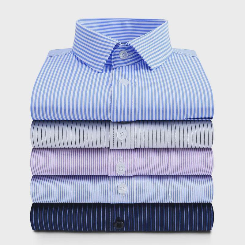 Men's Blue & White Striped Long-Sleeve Shirt - Spring/Summer Professional & Trendy Business Casual Wear