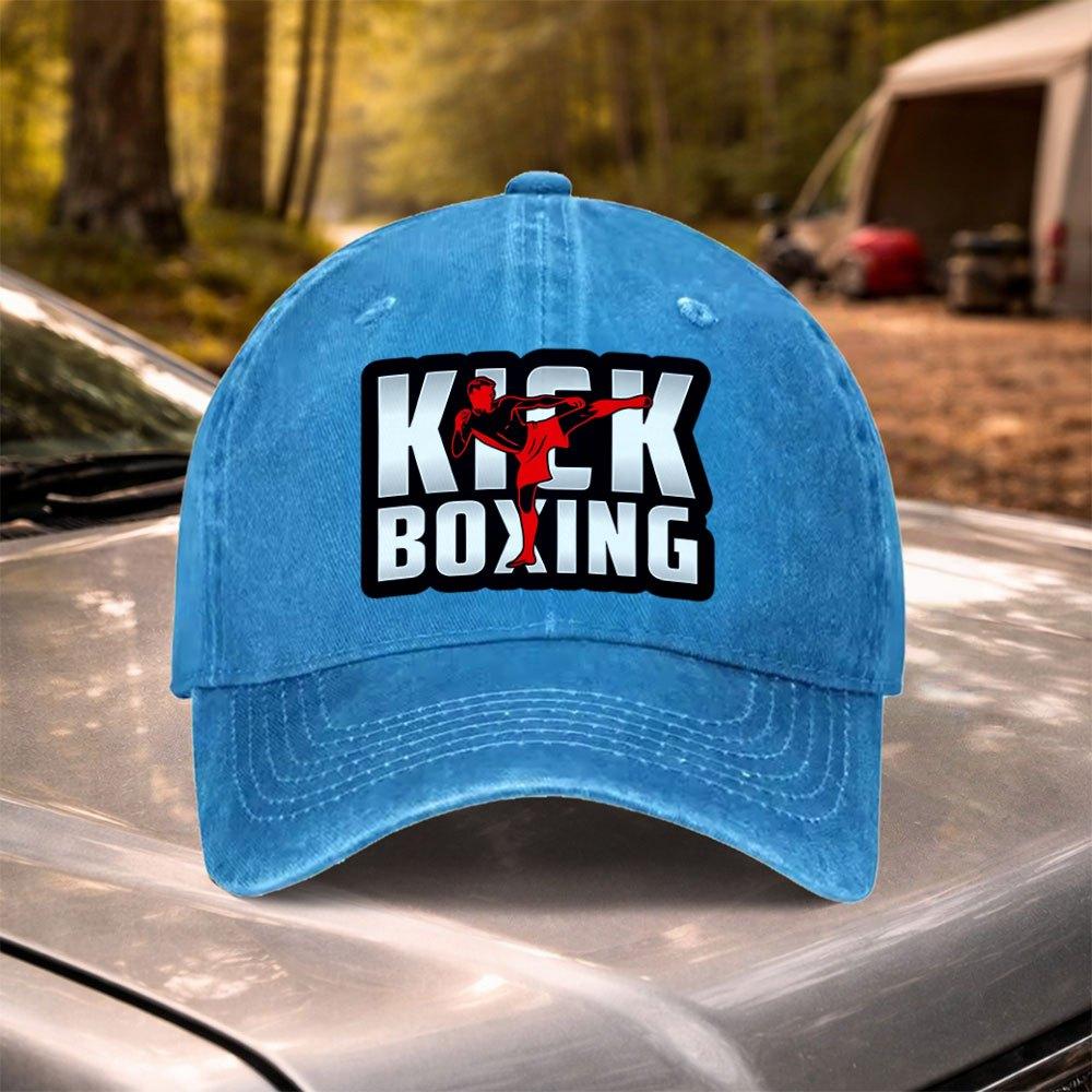 Vintage Washed Kickboxing Graphic Adjustable Baseball Cap for Weddings Parties Festivals Bachelor Parties Cycling Camping