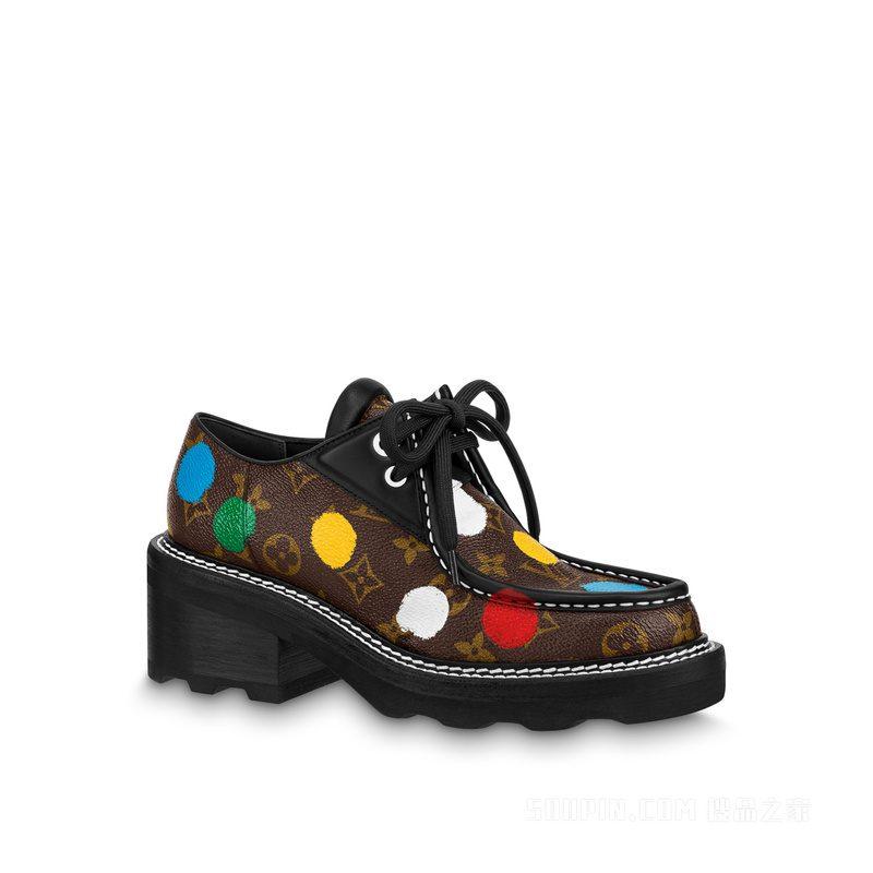 Yayoi Kusama x LOUIS VUITTON Beaubourg Schnürung Klobiger Absatz Mittlerer Niedriger Absatz Schuhe Damen Braun 1AB9MP