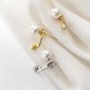 Orecchini Pendenti con Perla e Ago in Argento S925 Intarsiati con Zircone - Stile Coreano Chic per Donne alla Moda