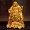 Lucky Feng Shui Ornament Maitreya Toad Figurine Money Fortune Wealth Chinese Golden Frog Toad Desk Decoration Office Home