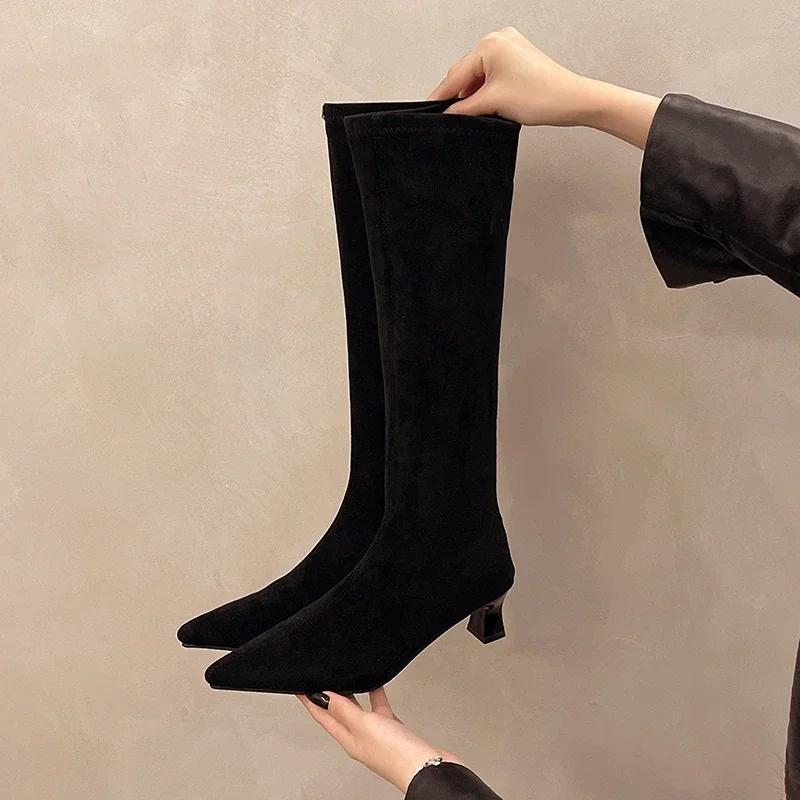 Winter Women Stretch Modern Boots Fashion Leopard Print Shoes Ladies Sexy High Heel Long Booties Botas