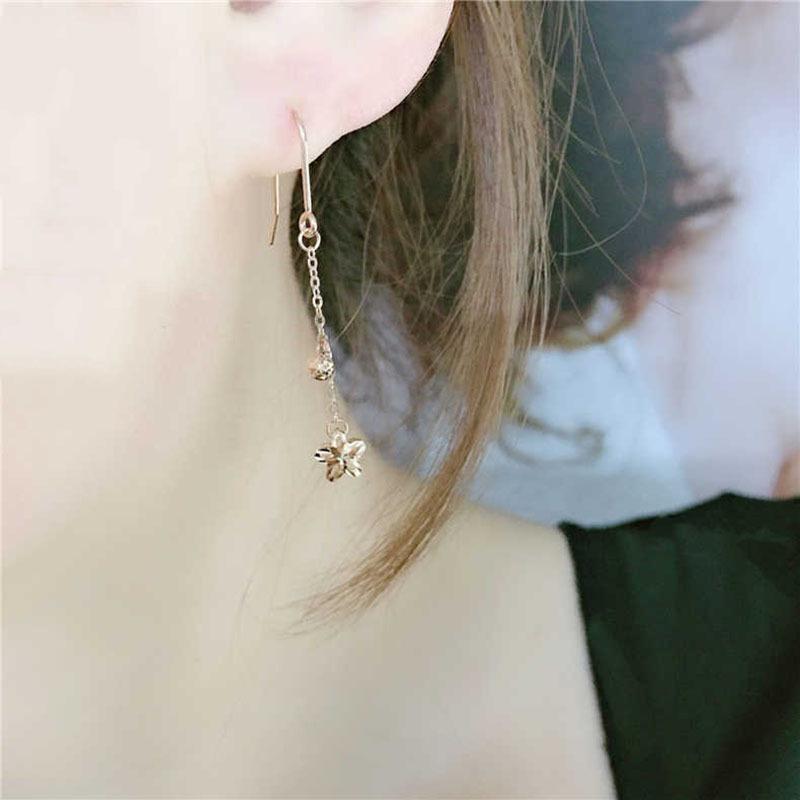 Purple Gold Mori Hollow Flower Earrings Bead Gold Plated Rose Gold Long Earrings