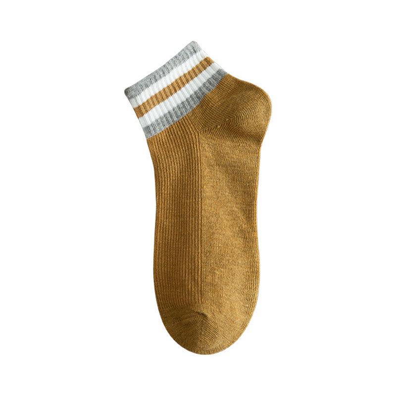 Men's Summer Sweat-absorbing and Odor-proof Sports Socks, Striped Breathable Thin Polyester-cotton Low-top Men's Boat Socks