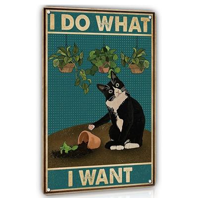 1 stuks Grappige Zwarte Kat Decor Metalen Blikken Bord, Badkamer, Tuin, Huisdecoratie, Toilet, Slaapkamer, Café Decor, Vintage Tuxedo Kat Metaal