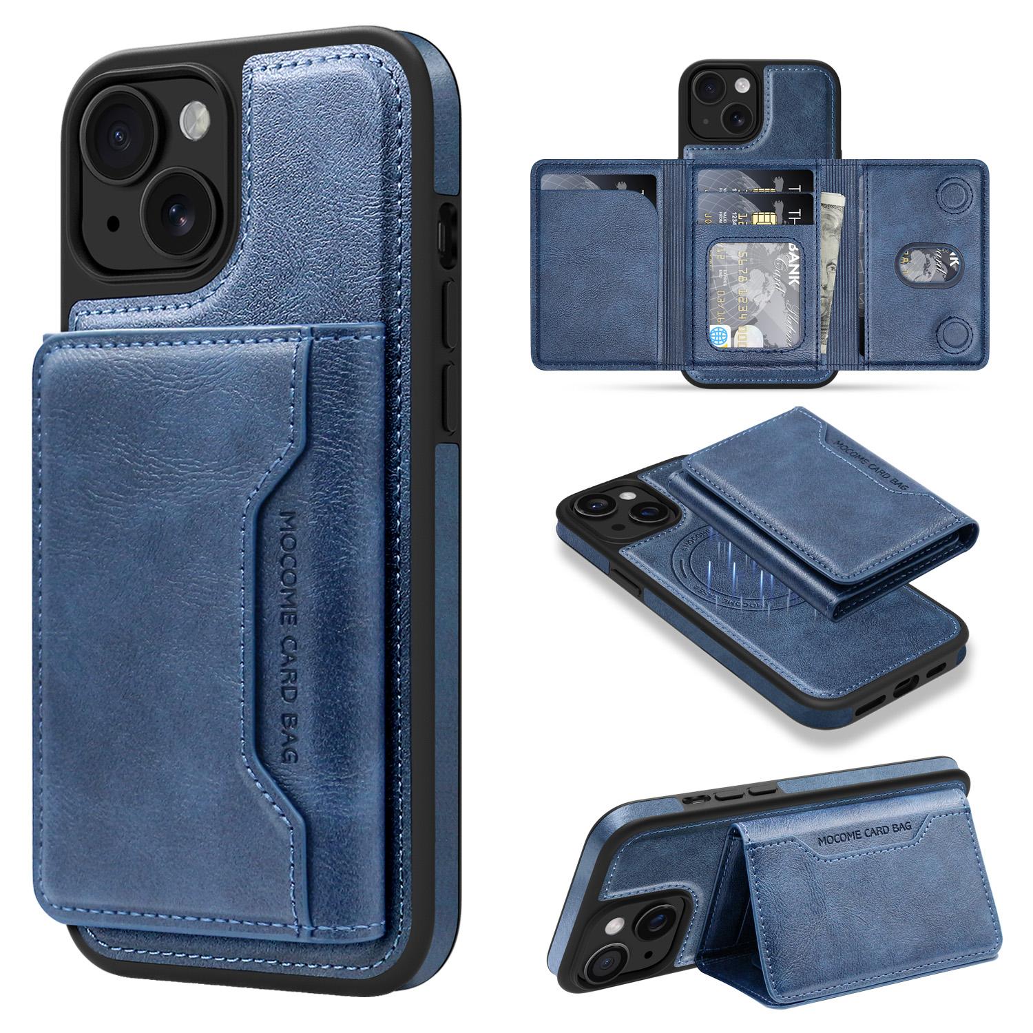 

For iPhone 15 Plus Magnetic Case Leather Back Phone Cover with Detachable Card Bag G