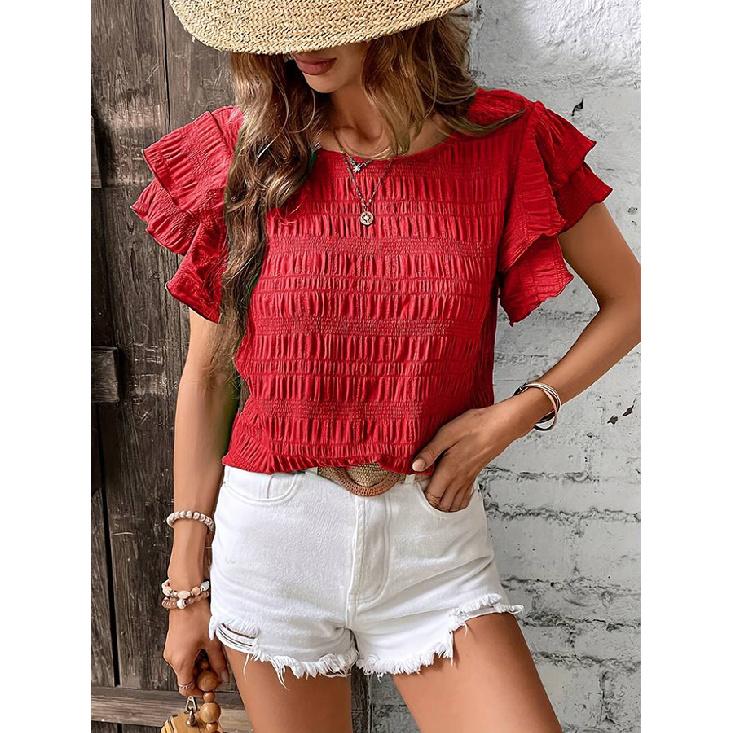 Spring And Summer New Style Daily Casual Fashion Commuting Comfortable Short Sleeved T-Shirt Jacquard Top Vest For Women