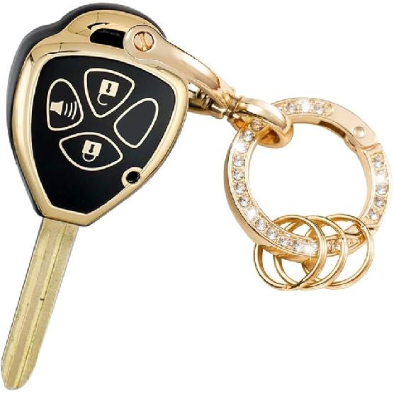 Key Fob Cover With Metal Keychain Compatible With Toyota 2008-2013 Avalon / 2007-2011 Camry / 2008-2013 Corolla / 2009-2014 Venza Accessories Soft