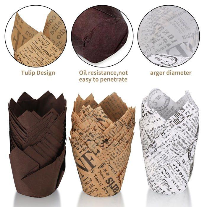 Moules à muffins - fulushouxi - 150 pièces - papier sulfurisé - design tulipe - résistants à la chaleur