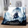 Assassin's Creed Hooded Figure Flannel Blanket Red Smoke Logo Print Soft Warm Throw For Sofa Bed Gamer Home Decor