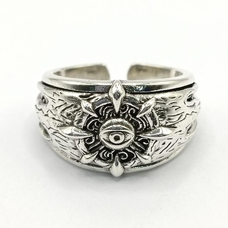 Adjustable Open Ring Men Women Vintage Eye Motif Geometric Copper Jewelry Retro Style Statement Piece