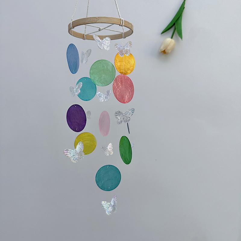 

Rainbow Capiz Shell Butterfly Hanging Decor, Wooden Ring Wind Chime for Window, Nursery & Boho Home Decor разноцветный
