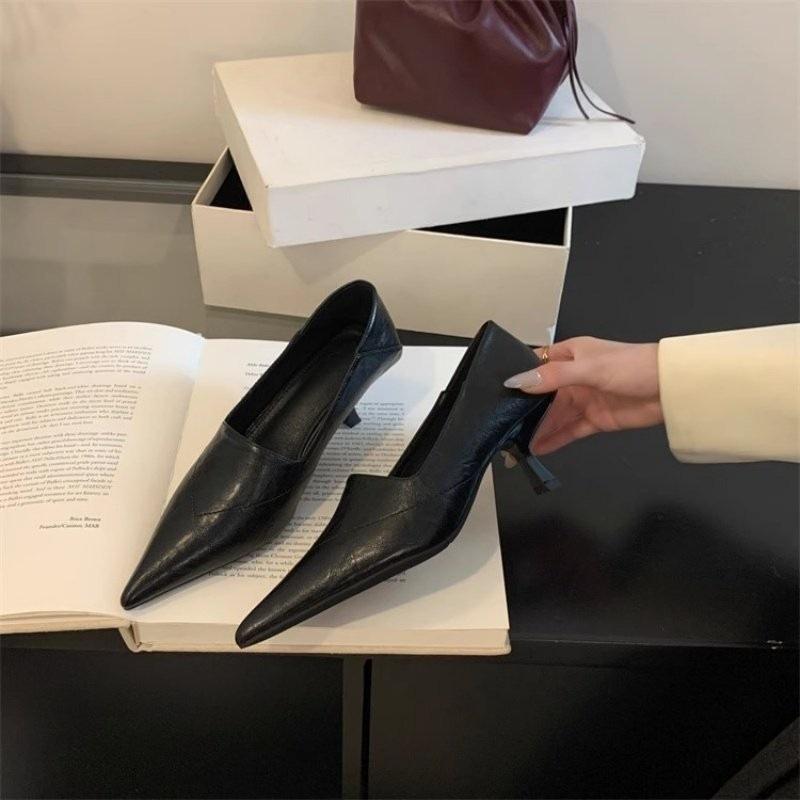 French style stiletto deep mouth stiletto high heels women's 2026 spring and autumn versatile temperament brown single shoes