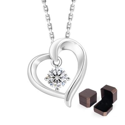 KRKC&CO Necklace for Women - Open Heart Pendant with VVS1 Moissanite, Sterling Silver 925, Platinum Finish, Hypoallergenic, Adjustable Length (40+5cm)