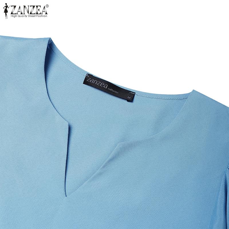 ZANZEA Women Casual V-Neck Ruffles Short Sleeve Loose Blouse