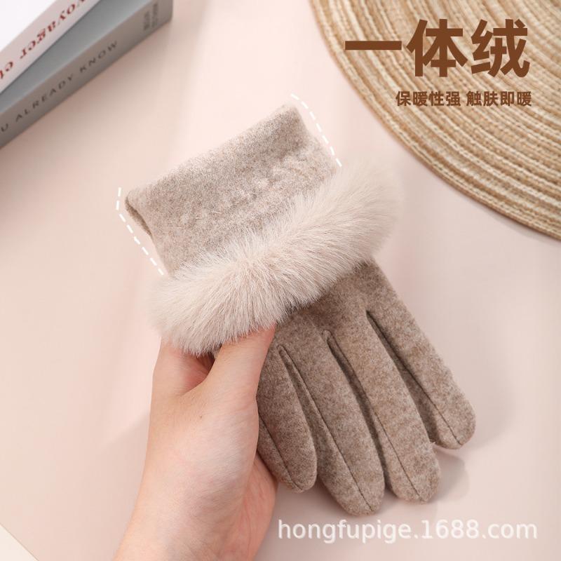 Warm gloves women's winter thickened fresh sheep's nun riding wool mouth cold outdoor windproof heat storage gloves