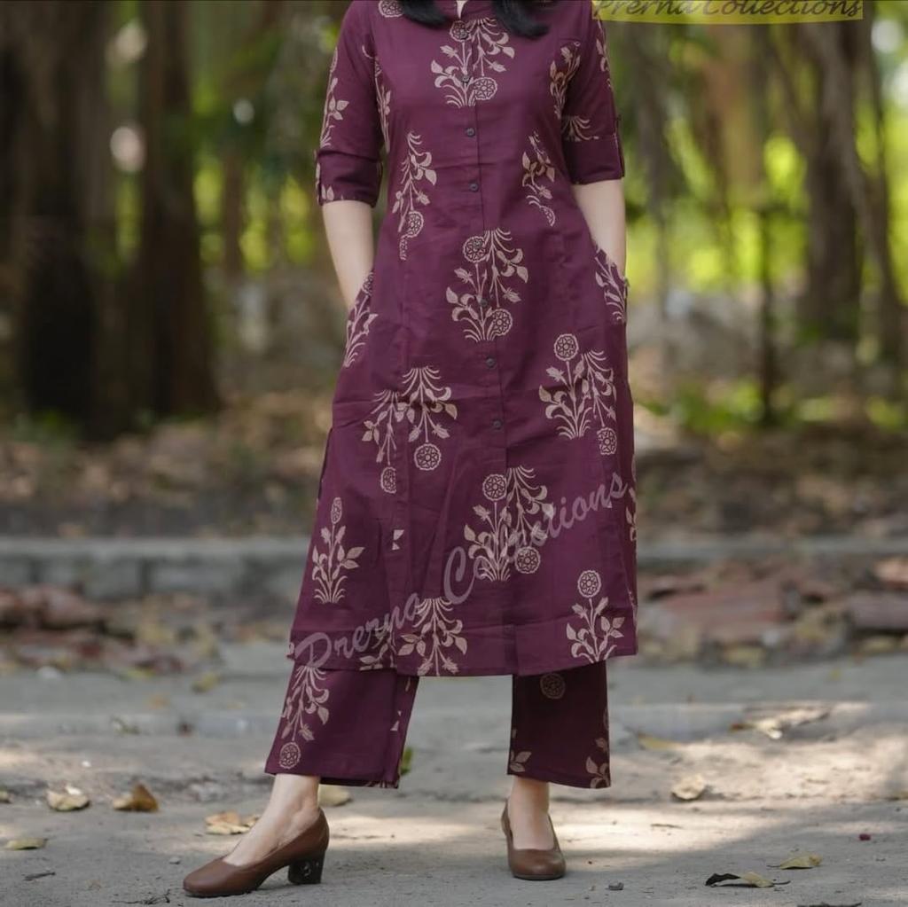 Women Pure Cotton Designer Kurti Indian Bollywood Top Tunic Ethnic Kurta Pant Set