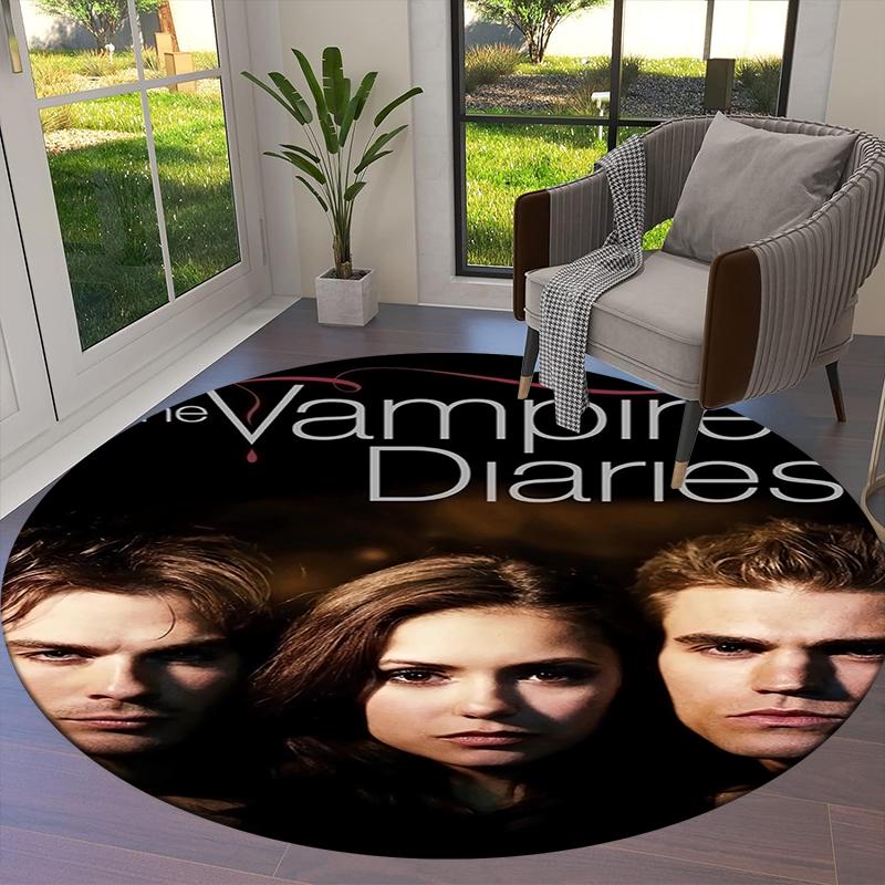 Tapete Redondo Cool TV The Vampire Diaries, Tapete para Sala de Estar Quarto Sofá Sala de Jogos Decoração, Tapete de Chão Antiderrapante Q0046