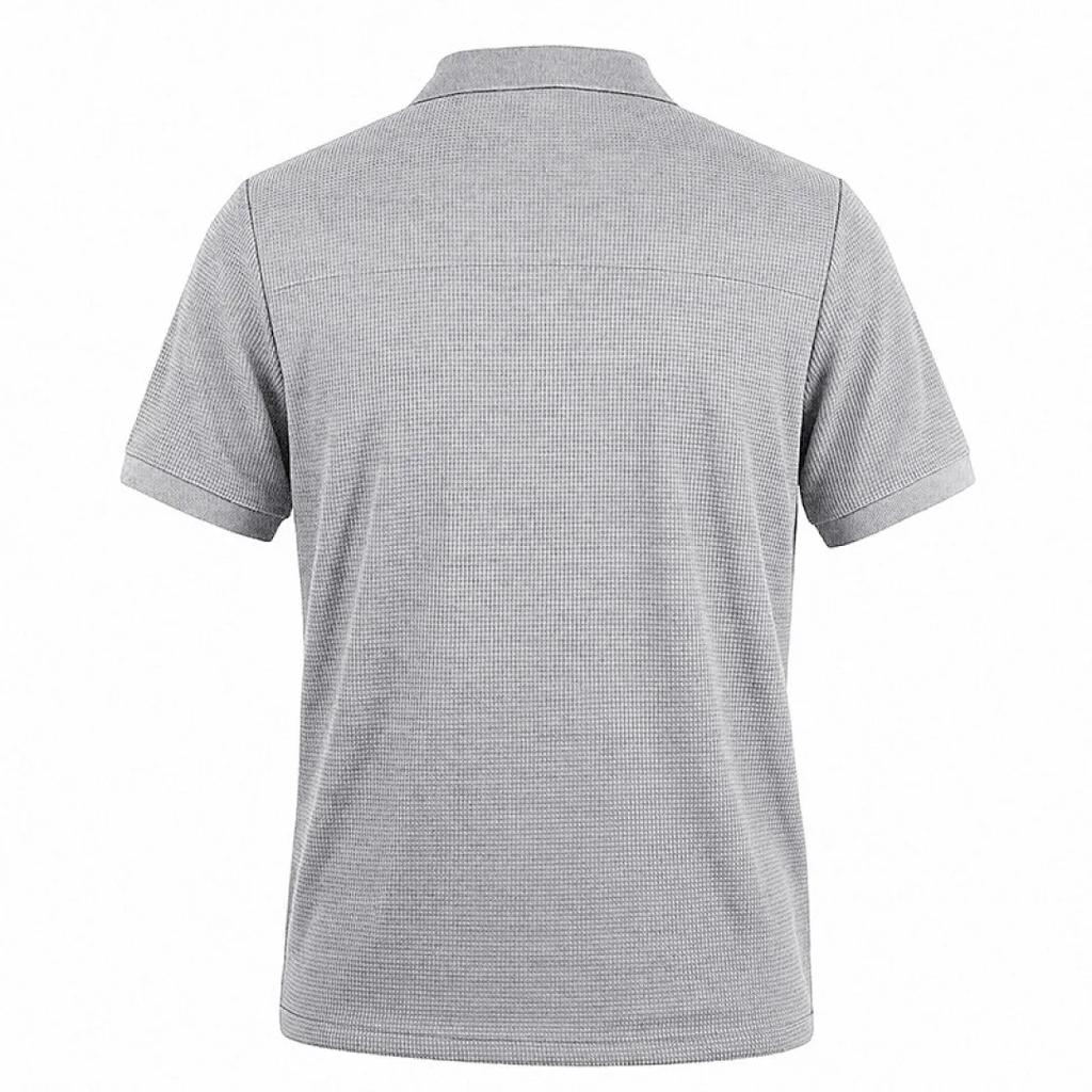 Men's Breathable Waffle Knit Polo Shirt Short Sleeve Button Placket Chest Pocket Loose Fit Summer Tops