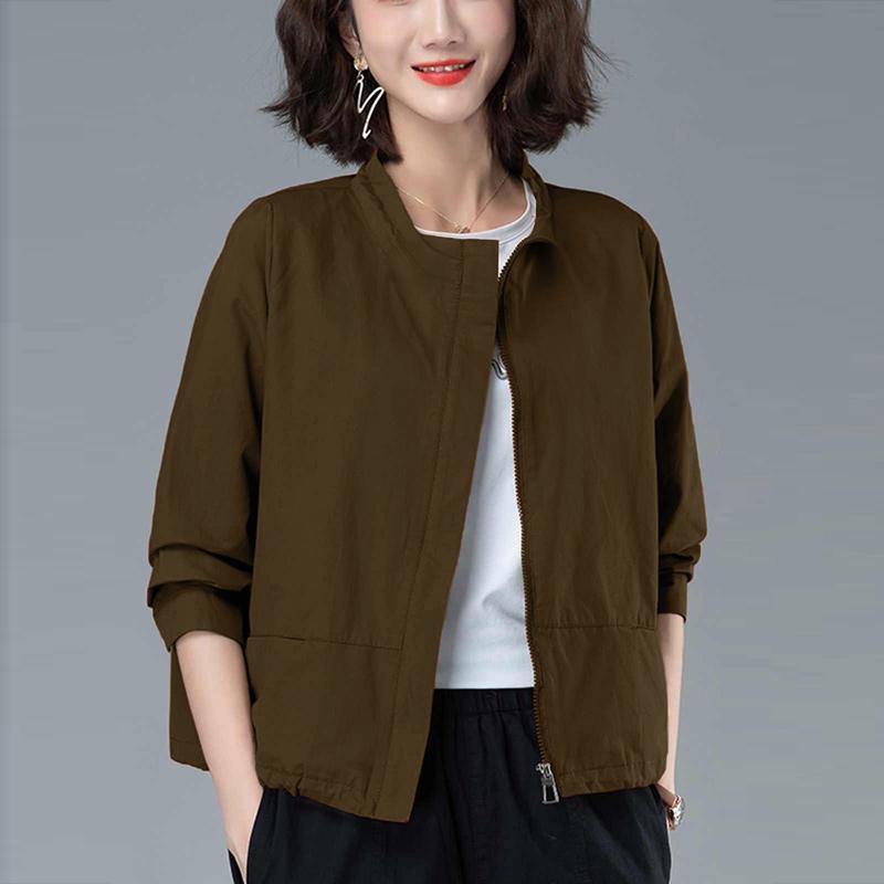 

ZANZEA Womens Casual Solid Color Zipper Long Sleeve Blouse 5XL коричневый