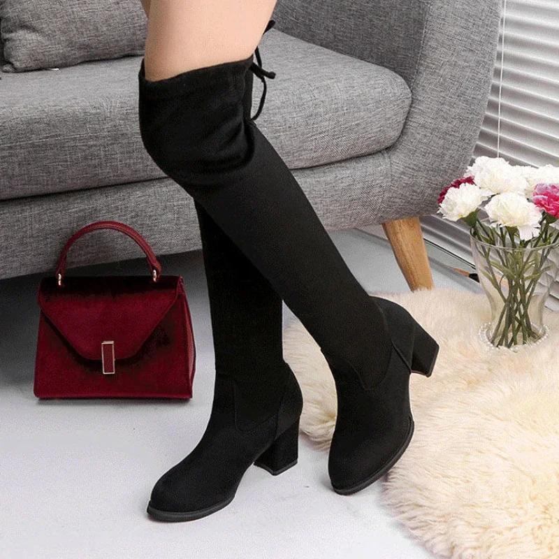 

Женские длинные сапоги эластичные выше колена женские туфли с высоким голенищем бедро 2025 новая весна качество ПУ косплей шикарные и элегантные 35