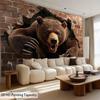 3D Fierce Bear Breakthrough Wall Art Tapestry, Aggressive Powerful Animal Print Poster Wide Wall Hanging For Bedroom Living Room