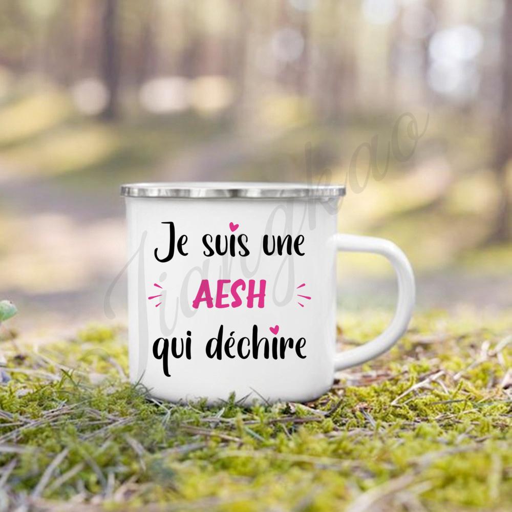 Merci Aesh French Printed Mug Creative Coffee Cups Drinks Enamel Cup Outdoor Camping Handle Drinkware Thanks Gifts for Teacher