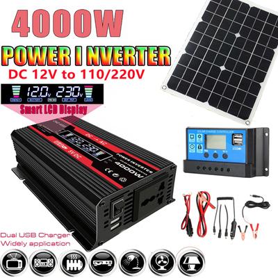 Solar Power Generation System 4000W 12V To 110V Power Inverter with Smart LCD Display Dual USB with 30A Solar Controller Set