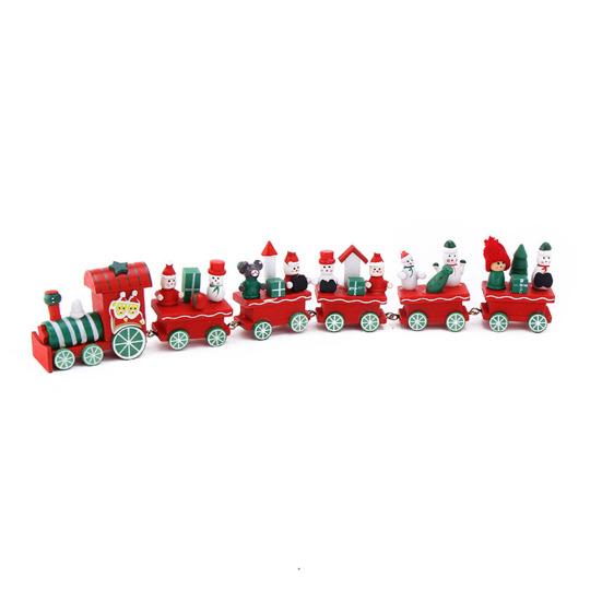 Mini Christmas Train Wooden Train Ornament with Mini Snowmen Santa Xmas-themed Train Table Decoration Toy Train Gifts for Kids