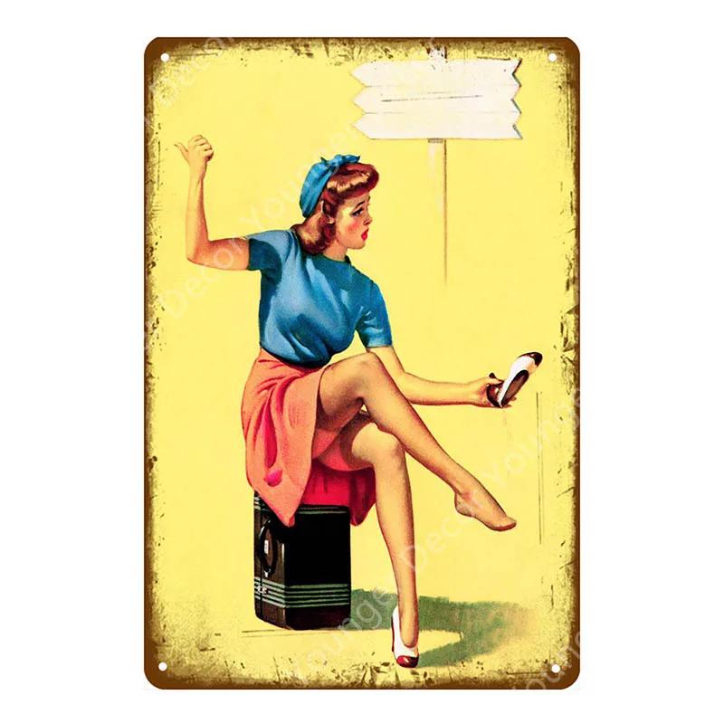 Vintage Sexy Lady Pin Up Girl Painting Tin Signs Metal Plate Art Poster Wall Sticker Bar Coffee House Cafe Home Decor YJ114