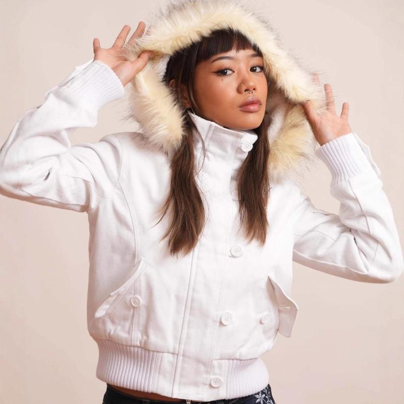 Winter American Vintage Fashion Harajuku Hooded Jacket Women Slim Brown Fur Collar Short Coat Casual Streetwear Chic Outerwear