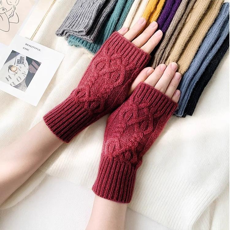 Half Finger Gloves for Women Winter Soft Warm Wool Knitting Arm Gloves Soft Warm Half Finger Handschoenen Unisex Mitten Guantes