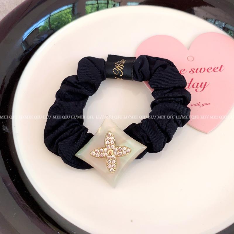 Autumn Rhinestone Four-Leaf Clover Hair Band – High Elastic, Fashionable, Ponytail Rubber Band