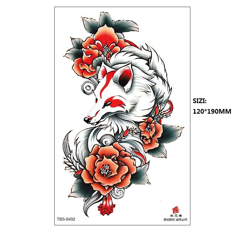 Hand Painted Original Color Flower Fox Phoenix Women'S Simulated Tattoo Water Transfer Tattoo Sticker