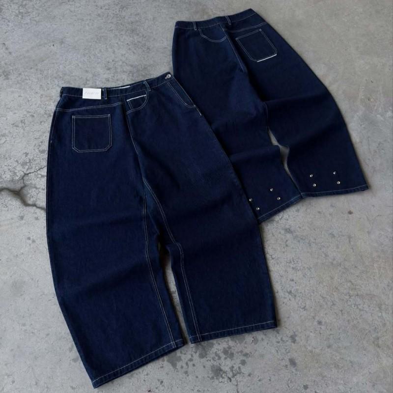 Vintage Washed Denim Jeans Unisex Fall Streetwear Embroidered Straight Leg Pants