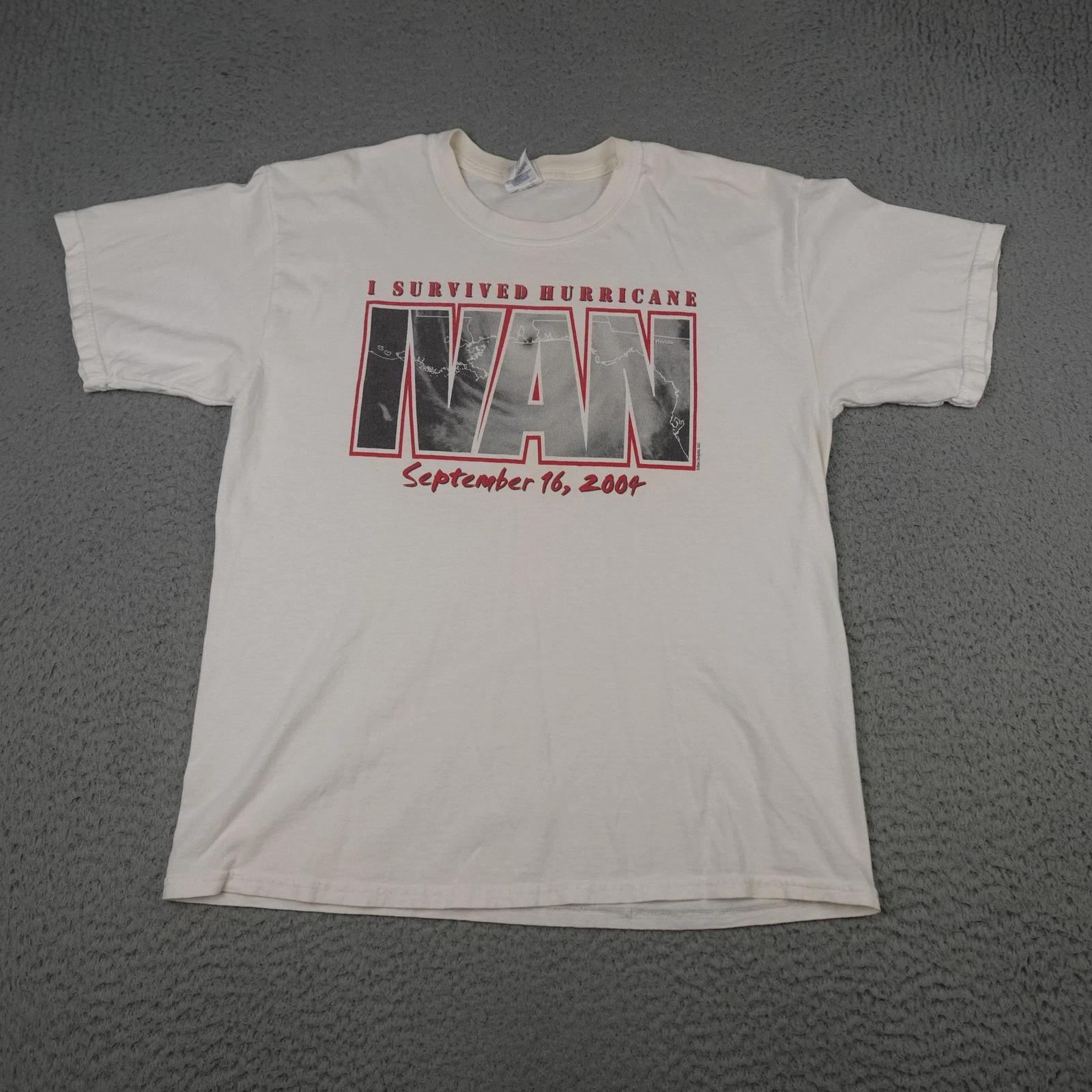 Vintage I Survived Hurricane Ivan Shirt Mens Large White 2004 Disaster Florida S